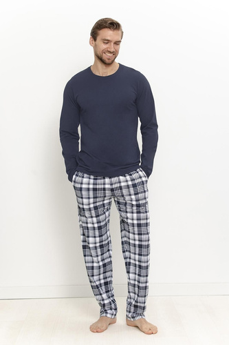 Herren-Pyjama Taro 3664 Dante Marineblau 100% Baumwolle Langarm