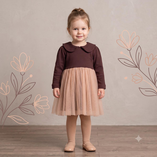 226167 Nicol HANIA Kleid mit Tüll beige braun langärmlig für Mädchen