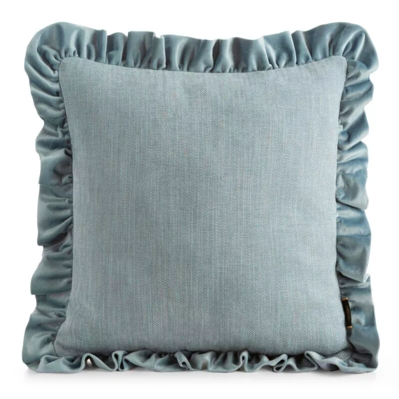 Eurofirany Elvara dekoratives Kissenbezug 45x45 Velours mit Rüsche - Blau