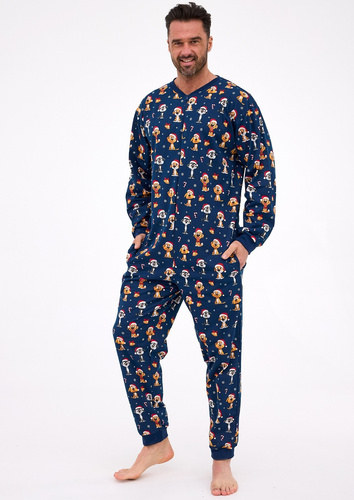 196/295 Dog 2 Christmas Cornette-Overall für Herren, Marineblau – Baumwolle, Weihnachtsdruck