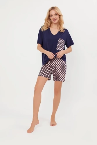 Milda Damen Schlafanzug mit kurzen Ärmeln, kurze Hose Italian Fashion - navy blue