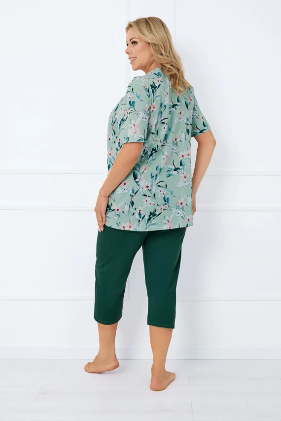 Alwea Damen Schlafanzug kurzarm, 3/4 Hose Italian Fashion - grün