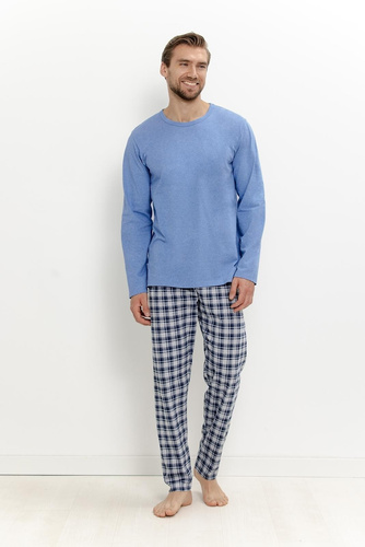 Herren-Pyjama Taro 3671 Luciano Blau Lang Baumwolle Komfort