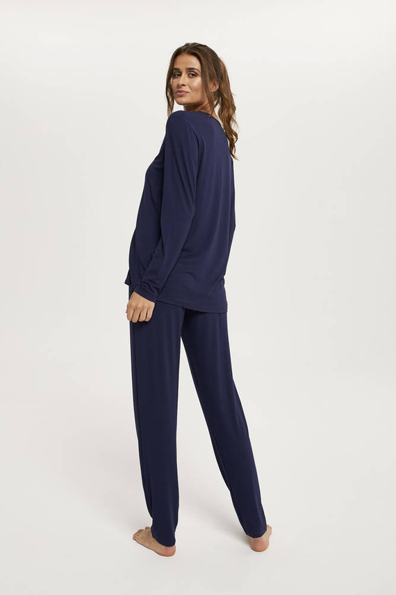 Song Damen Schlafanzug langarm, lange Hose Italian Fashion - navy blue