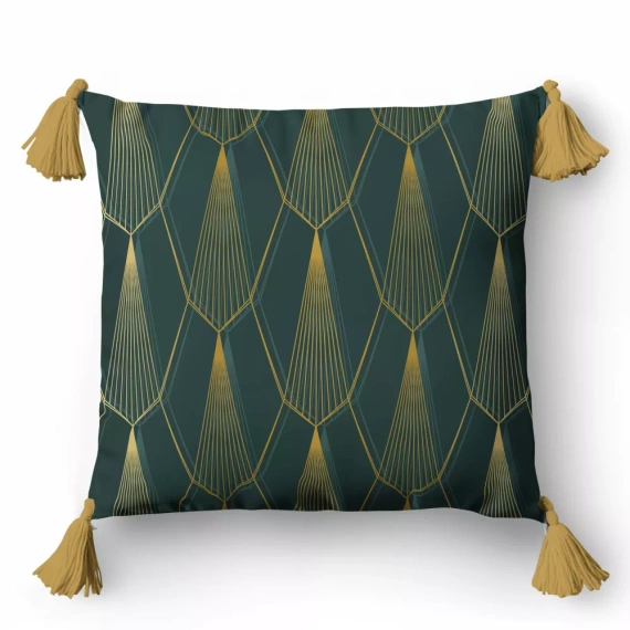 5398 A Dekorativer Kissenbezug Ornamente Panama 58 Detexpol flaschengrün