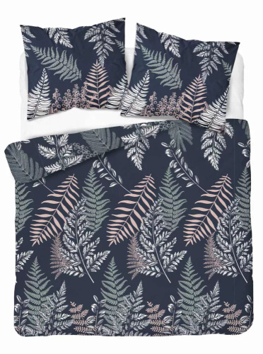 5036 Eine Detexpol-Mikrofaserbettwäsche mit Farnblättern, Marineblau