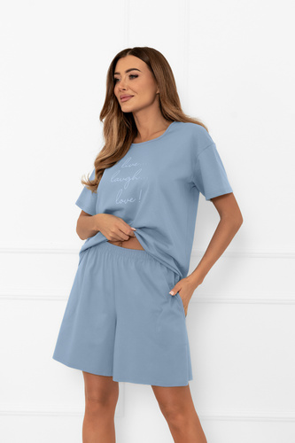 Damenpyjama Ksara Italian Fashion - Baumwolle, kurze Ärmel und Shorts - Stahl