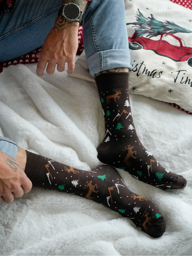 1290.034 Milena Rentier- und Weihnachtsbaumsocken – Herren-Weihnachtssocken, Braun