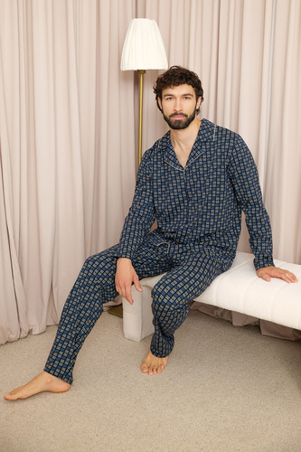 Herren-Pyjama Italian Fashion Broken 100% Baumwolle Lang mit Knöpfen