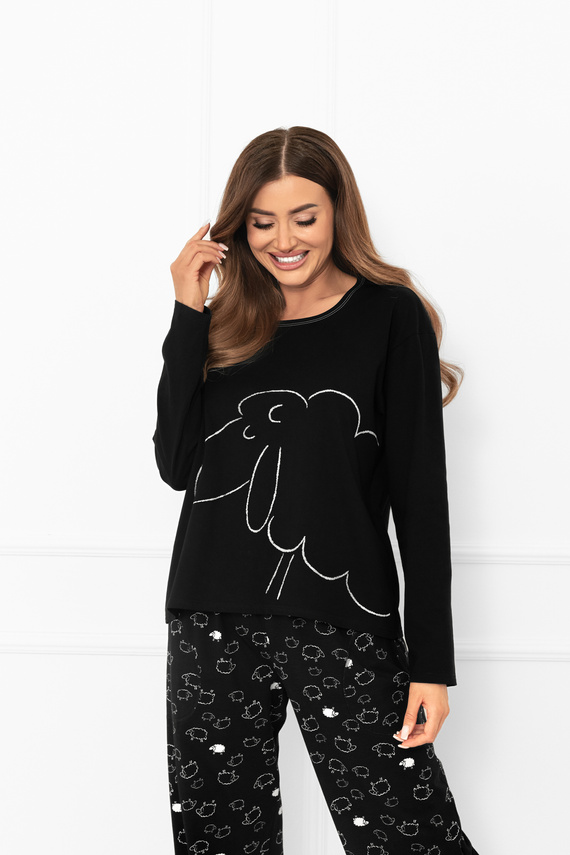 Damen Schlafanzug Bonnie - Baumwolle, lange Ärmel, lange Hosen, Schafe Italian Fashion  