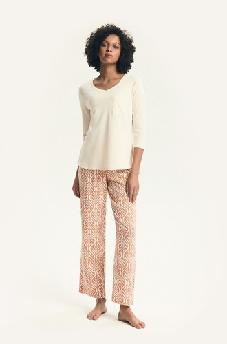 Damen-Pyjama Henderson 43671 Denise, 3/4-Ärmel, Baumwolle & Viskose, V-Ausschnitt, lange gemusterte Hose