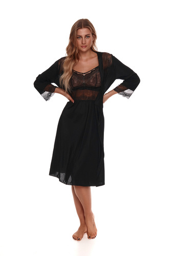 501 Lupoline Damen Negligé Morgenmantel - schwarz