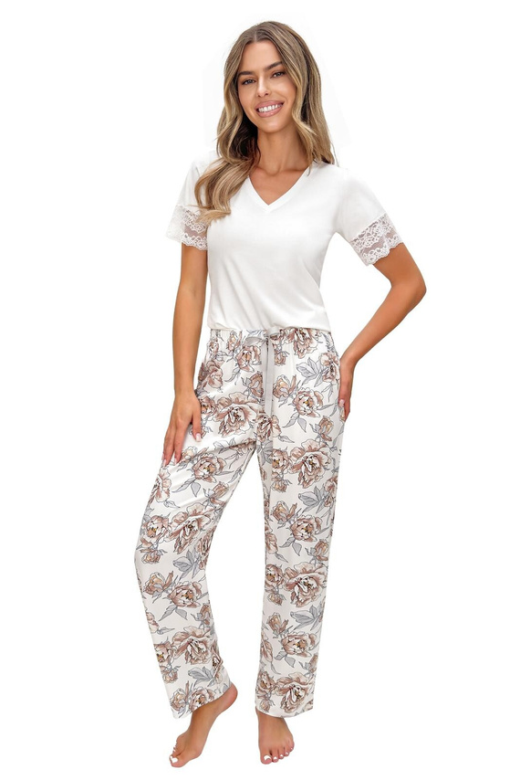 Damenpyjama Donna Elizabeth Long Viskose Spitze V-Ausschnitt bequem