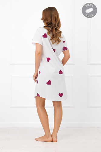 Italian Fashion Kioga Nachthemd Mega Soft ecru mit Herzen, kurze Ärmel