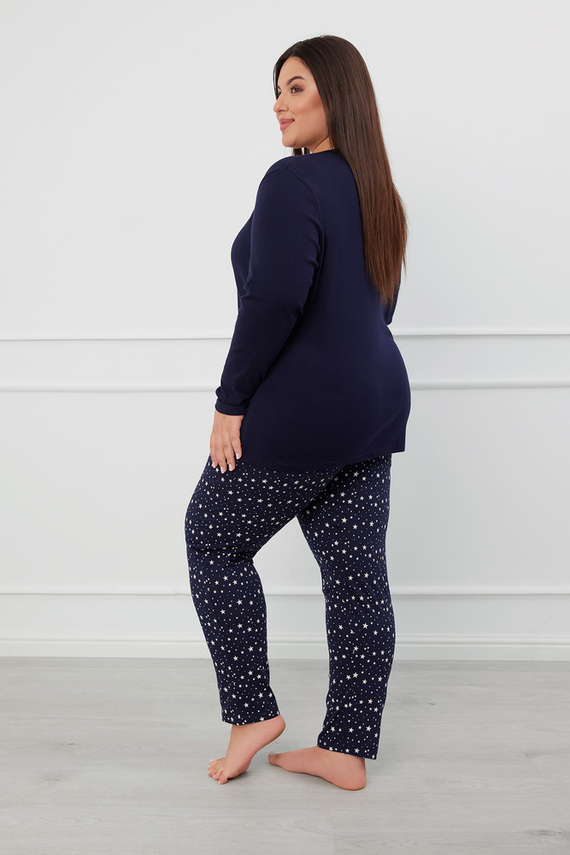 Libra Damen Schlafanzug langarm und Hose Italian Fashion - marineblau/print 