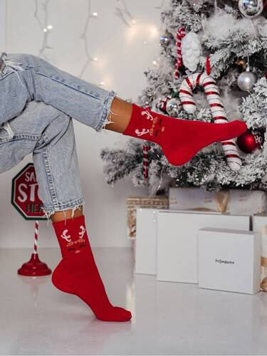 1283-025 Rentier-Weihnachtssocken für Damen Milena – rot