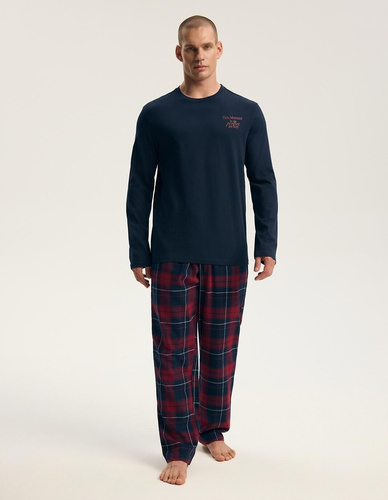 Henderson Herren-Pyjama 45455 Indigo Dunkelblau 100% Baumwolle Flanell
