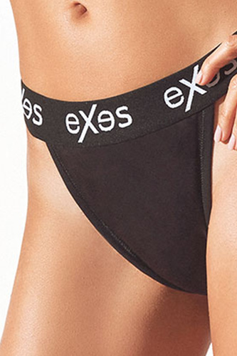 D686 Exes Damen-Brasilien-Slip – Schwarz, Baumwolle mit Elasthan