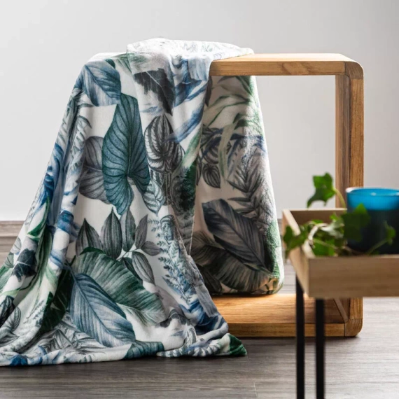 Davos 2 Decke Tagesdecke Blätter Eurofirany grün und silber