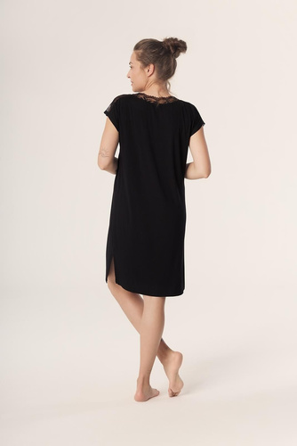 Petra KB59 Mefemi Nipplex Nachthemd, Schwarz – Viskose, Spitze, kurze Ärmel, über dem Knie