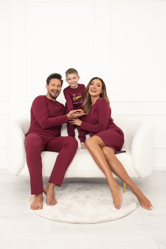 Gordo Herren Schlafanzug - klassische Baumwolle, Poloshirt und Hose mit Taschen Italian Fashion - kastanienbraun 