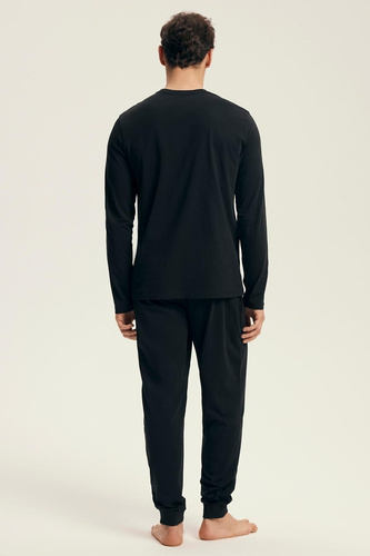Henderson Core 43469 Loger Herrenpyjama, Schwarz – Baumwolle, lange Ärmel, elegante Verpackung