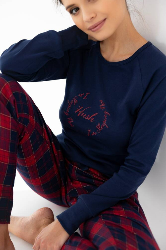 Emmeline Damenpyjama Sensis Flannel - Marineblau-Rot