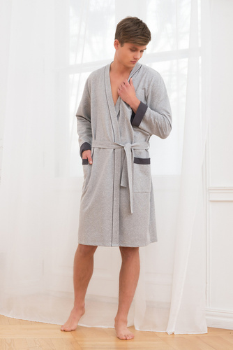 Gabriel Herren Bademantel mit Taschen Italienische Mode- melange/grenade