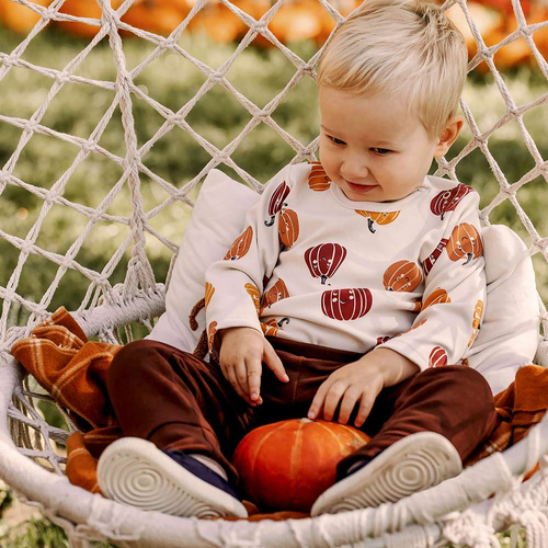 Halloween-Eevi-Baby-Body – Ecru, Kürbis, Baumwolle