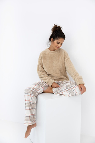 Joyce Sensis Damen-Pyjama – warmer Pyjama mit weichem Sweatshirt und karierter Hose