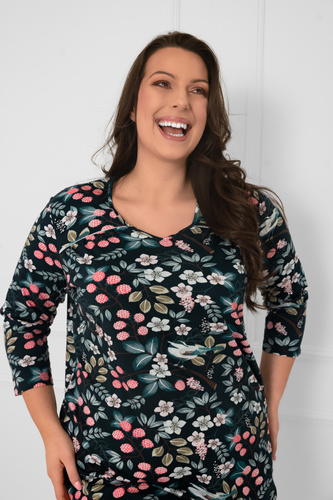 Damen 3/4 Ärmel Baumwolle Nachthemd Lucja - Blumenmuster Italienische Mode 