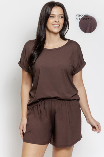 Damenpyjama Paloma 3565 taro schokoladenbraun – Viskose, Kurzarm, Shorts