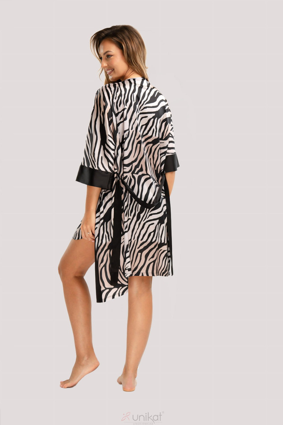 Braga Einzigartiger Satin-Bademantel – Zebra, elegant, mit Gürtel