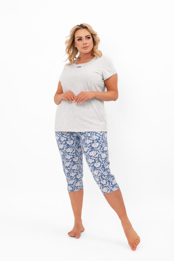 Damen Schlafanzug Boma - kurzarm, Hose 3/4, Baumwolle Italian Fashion - melange/print 