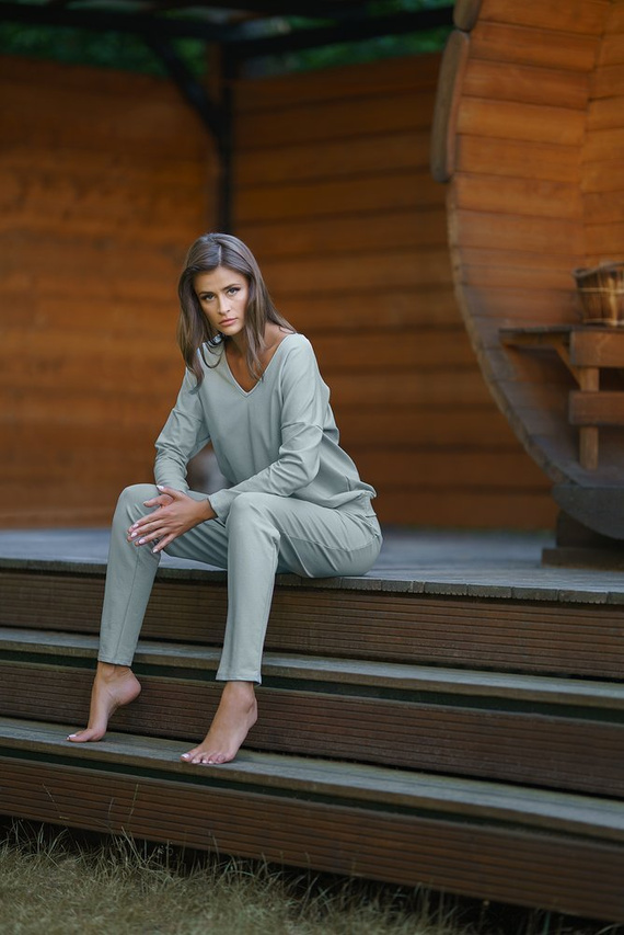 Karina Damen Langarmset, Hose Italian Fashion - Karamell 