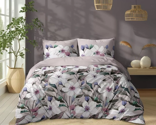 5774 B Cotton Bloom Detexpol-Baumwollbettwäsche, Puderrosa mit Blumen – 100 % Baumwolle, doppelseitig, polnische Produktion