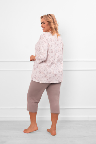 Damen Schlafanzug Galea - Baumwolle, 3/4 Ärmel und Hose, Blumenmotiv Italian Fashion  