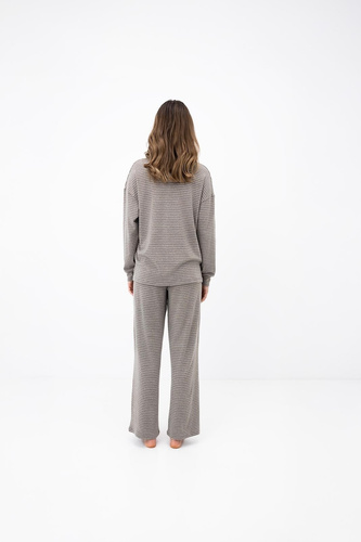 Sensis Amaya Mocca Damenpyjama lang aus Lyocell und Viskose mit Streifen