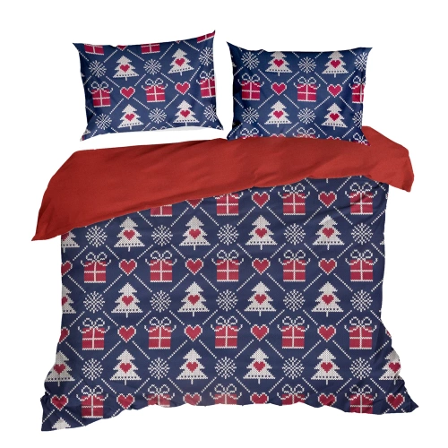 Merry Christmas Tree-Bettwäsche aus Renforce-Baumwoll-Eurovorhängen – Marineblau