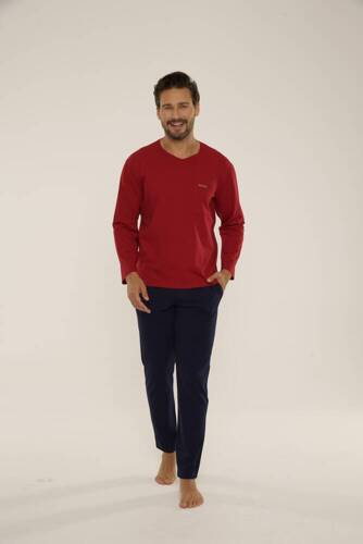 683 Kevin Forex Herren Schlafanzug - kastanienbraun - marineblau