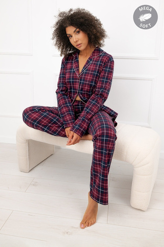 Italian Fashion Alana Damen Baumwoll-Pyjama lang, zum Knöpfen, kariert