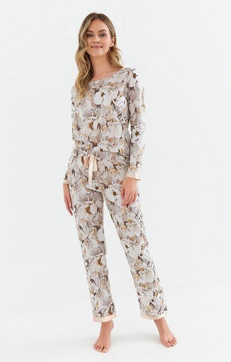 422 Cana Damenpyjama – Blumen-Taupe