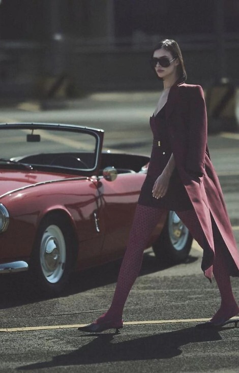 1233 Cherie Gabriella Strumpfhose 60 den Burgunderrot - Herzmuster, 3D