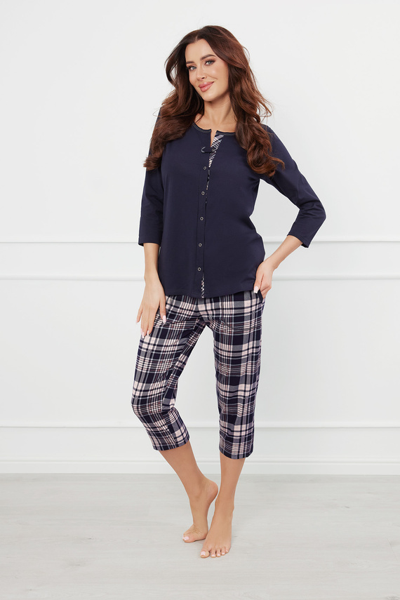 Dona Damen Schlafanzug 3/4 Ärmel, 3/4 Hose Italienische Mode - navy blau/print