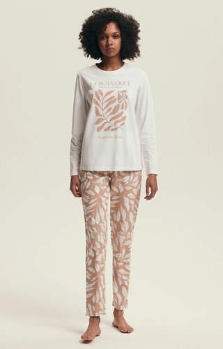 43689 Dextra Henderson cremefarbener Damenpyjama – Baumwolle, botanischer Aufdruck