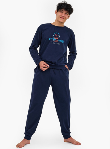 Marineblauer Jugendpyjama 998/56 DJ Cornette – Baumwolle, lange Ärmel, Hose