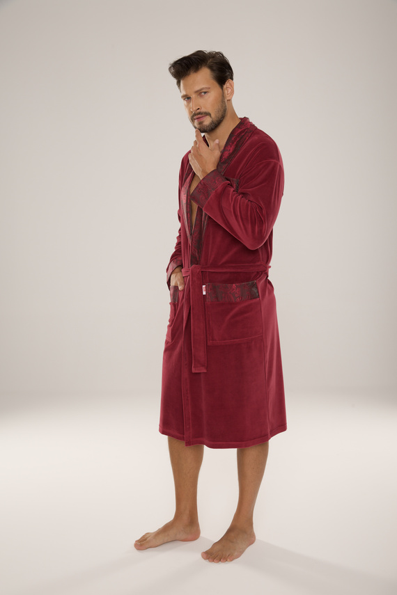 868 Edler Herren-Bademantel aus Velours De Lafense - elegant, weich, hochwertig, bordeauxrot