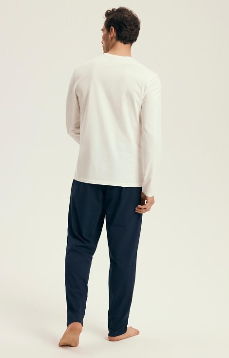 43475 Loji Henderson Core Herrenpyjama weiß – Baumwollset mit Bergdruck