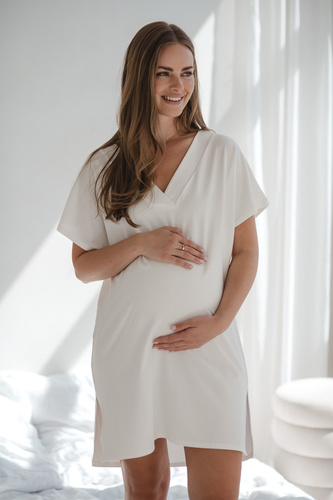 Moon Milk&Love Umstands- und Stillnachthemd – cremefarbene Viskose, Übergröße | Polnische Qualität