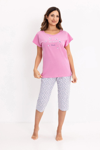 Damenpyjama 735 Regina – aus Baumwolle, kurzarm, Hose 3/4 | Leicht & komfortabel
